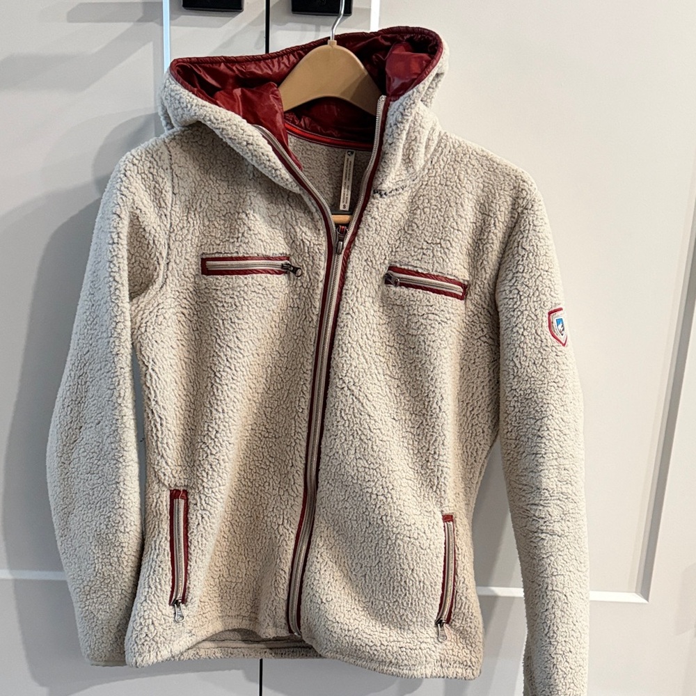 Kuhl Cream Sherpa Jacket with Red Details